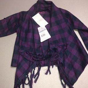 NWT Ruffle butts Navy & plum drape front cardigan